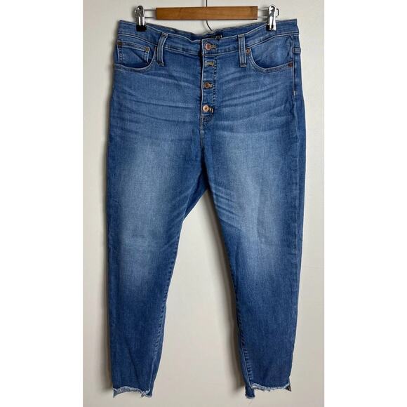 J.Crew Mercantile Button Fly Skinny Jeans Size 31 Medium Wash Raw Hem Women’s - Picture 1 of 7